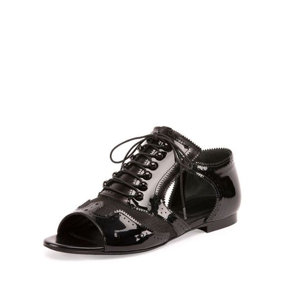 Givenchy Shoes - GIVENCHY New 36 5.5 Patent Leather Mesh Open-Toe Oxford Brogue in Black